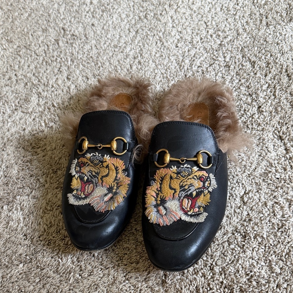 Gucci Princeton black horsebit tiger mule slides 36.5 or 6.5